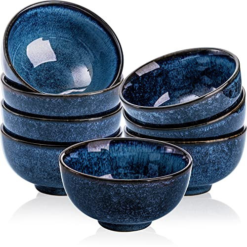 ZEAYEA Set of 8 Ceramic Bowls, 10 oz Dessert and Appetizer Serving Bowls, 4.5 Inch Glazed Blue for Rice, Fruit, Pasta, Salad, Oatmeal, Noodle - Dishwasher Safe