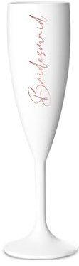 Print Maniacs Champagne Premium White Flute Glass Bride Groom Mr Mrs Wedding Maid Honour Wine Cocktail Prosecco Celebrations Gift (Rose Gold, Bridesmaid)