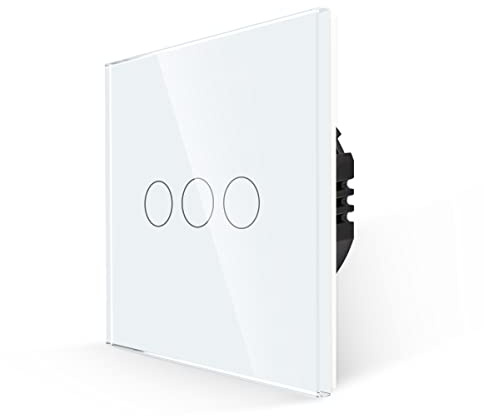 JIMEIDA Glas Touch Lichtschalter mit Steckdose, 1-Fach Unterputz grau | Touch Glas weiß, 16A Steckdose, Blau LED, Feuerfest PC, VDE-geprüft, 86x157mm