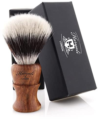 Haryali London Shaving Brush with Synthetic Silvertip Hair - Synthetic Shaving Cream Brush - Wooden Shaving Brush for Extra Lather - Perfect with Any Shaving Cream or Shaving Soap