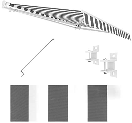 Eclipse Kassettenmarkise Halbkassette Gelenkarm Sonnenschutz Markise Sonnenmarkise Balkonmarkise elektrisch Standard 3.5x3 m Stoff 280g/m² Polyester (PE) UV-Schutz 50+, Markisentuchfarbe: Grau-Weiß