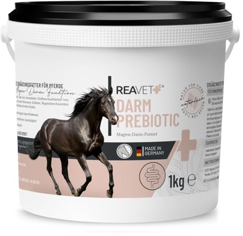 ReaVET Darm Prebiotic 1kg für Pferde zur Unterstützung der Darmflora & Verdauung - Magen Darm Pferd, Natürliche Darmkur, Getreidefreies Naturprodukt ohne Zusätze
