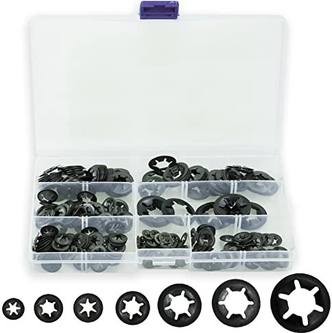 340 Pcs Internal Tooth Locking Wa_shers, Internal Tooth Push On Locking Wa_shers, Quick Speed Clips Fasteners Wa_shers, Black Fixed Lock Wa_shers Wa_shers Kit - M3/M4/M5/M6/M8/M10/M12