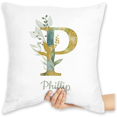 Kissen 40x40 Zierkissen - Initialen Anfangsbuchstabe - Namens Geschenk - 40 x 40 cm - Weiß - personalisiertes buchstabenkissen Buchstaben Letter kissen40x40 Buchstabe personalisierte Letters