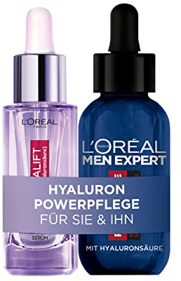 L'Oréal Paris Serum-Set, Hyaluron Serum mit 1,5% purer Hyaluronsäure, Revitalift Filler, und Anti-Aging Serum für Männer, Power Age, Geeignet für müde und matte Haut, 2 x 30 ml
