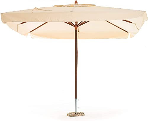 Megashopitalia Ombrellone da Giardino in Legno a 8 Stecche con finitura in Ottone Telo 250gr/mq Impermeabile (3x3 MT Quadrato)