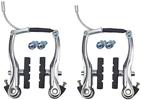 Fahrrad Bremsen Set, Vorne und Hinten MTB BMX Fahrrad Felgenbremse Kit Inklusive Bremssattel Hebel Kabel Endkappe V-Bremse (Silber)