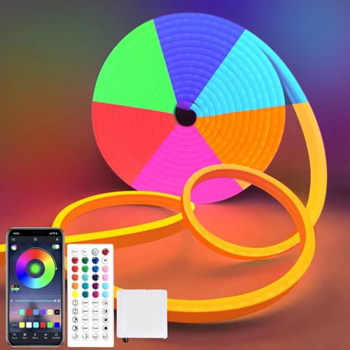 Eruibos Van LED Streifen 5m, 24V RGB Dimmbarer Neon LED Streifen, IP65 Wasserdichtes Neon-Seil-Licht, DIY flexibler Lichtstreifen mit Controller für Innen-Außendekoration