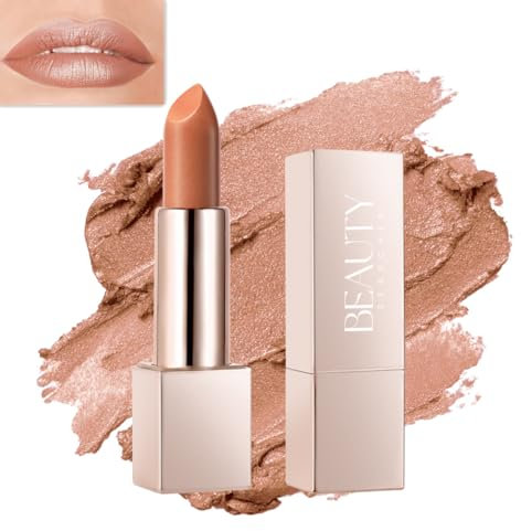 Beauty Searcher Metallisch glänzender Lippenstift, hochwirksame Lippenfarbe mit feuchtigkeitsspendender, cremiger Formel, voll deckender Lippenstift mit mattem Finish (04# Nackt Gold)