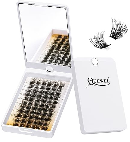 DIY Wimpern Extensions QUEWEL Cluster Lashes Mix12-16mm in 360° umkehrbarer Spiegelbox, Wimpern Cluster für Anfänger, weich, bequem und super einfach zu verwenden (MIX12-16MM-FZM-01-D)
