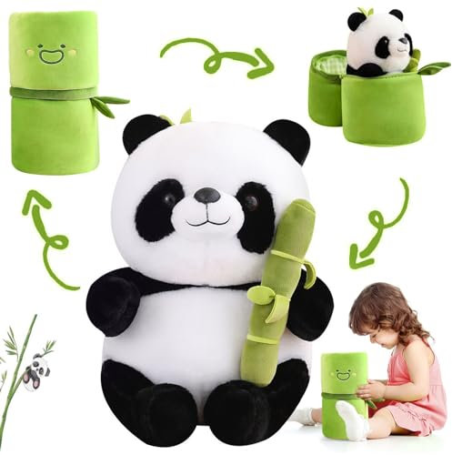 MeYuxg Roter Panda Kuscheltier, 25cm Kuscheltier Panda mit Bambus, Spielzeugpuppe für Jungen und Mädchen, Plüschpanda Versteckt in Einer Bambusröhre, Panda-Geschenk