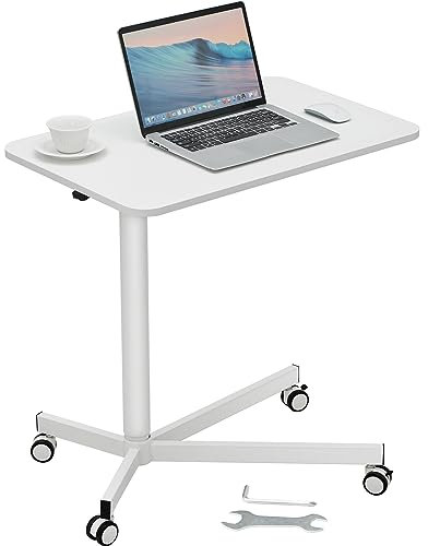 VEVOR Mobile Standing Desk, 28.5-44.2 Gas-Spring Height Adjustable Sit-Stand Desk, 360° Swivel Wheels (2 Lockable) Portable Rolling Laptop Table Computer Cart for Home Office School, 44LBS Loading