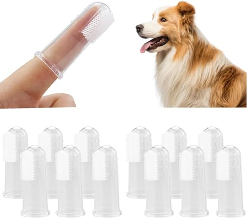 ZCYKJ 12 cepillos de dientes para mascotas, silicona suave, no tóxico, reutilizable, transparente, manual, kit de cepillos dentales para perros, gatos, mascotas, cuidado dental