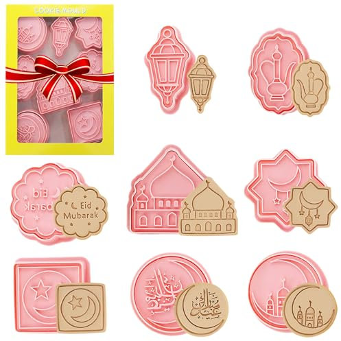 Eid Mubarak Ausstechformen-Set, 3D-Ausstechformen, DIY Kuchen Backen Fondant Partydeko Cookie Cutter Keksform, Stempelformen, Fondant, Backwerkzeug