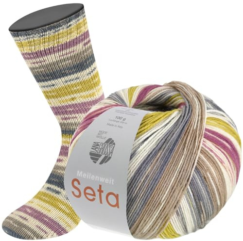 LANA GROSSA Melbred Seta | Högkvalitativt strumpgarn med sideninnehåll, tvättbart | handstickat garn 55 % ny ull (merino), polyamid och siden | 100 g ull för stickning och virkning | 400 m garn