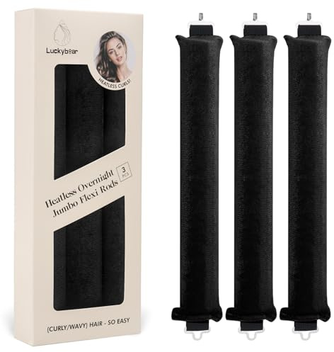 Satin-Flexi-Stäbe für hitzefreie Jumbo-Locken über Nacht, keine Hitze, Styling-Werkzeuge für alle Haartypen, 3 Stück, schwarz