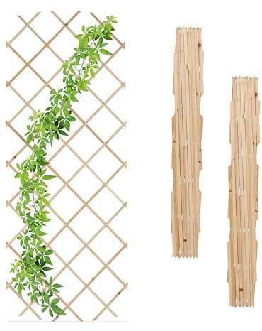 Relaxdays Grigliato in Legno per Rampicanti Allungabile 180x90 cm, Set 3 Tralicci Piante da Giardino e Balcone, Naturale