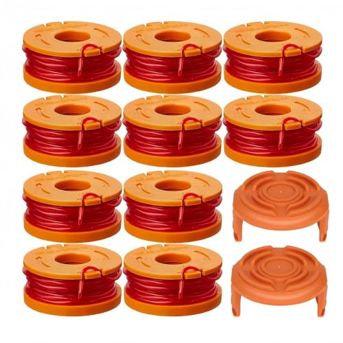 esmusssein 12pcs Strimmer Spool Line for W-orx, Auto Edger Spools Replacement for W-orx Weed Eater Trimmer WG163 WG180 WG175 WG150 WG160 3m/1.65mm with 2pcs WA0010 Cover