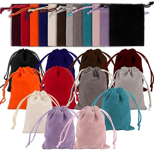 24 bolsitas de terciopelo pequeñas, 7 x 9 cm, bolsas de tela con cordón, bolsas de colores para rellenar, bolsas para joyas, bolsas de regalo, mini bolsas de terciopelo para joyas, anillos de Navidad