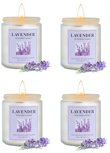 GITRANG 4 Pack Lavender Candle Set, 30 oz 200 Hour Home Aromatherapy Jar Candles, Long Lasting Aromatherapy Candles for Bedrooms Yoga Rooms Lounges Gardens Patios Balconies and Camping