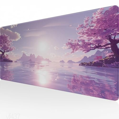 Mauspad XXL 800x300x3mm,Gaming Mauspad Kirschblüten Mousepad Groß,Schreibtisch Unterlage Rosa Motiv,WassXerdicht Desk Mat,Mouse Pad mit Vernähte Kanten,Verbessert Präzision und Geschwindigkeit YF-437