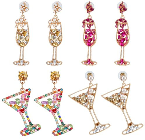 UNICRAFTALE Rhinestone Champagne Bottle Stud Earrings Long Martini Wine Glass Dangle Earrings Lovely Cocktail Earring Novelty Fashion Alcohol Earring for Wedding Festival Gifts, 56x27mm, 63.5x14.5mm