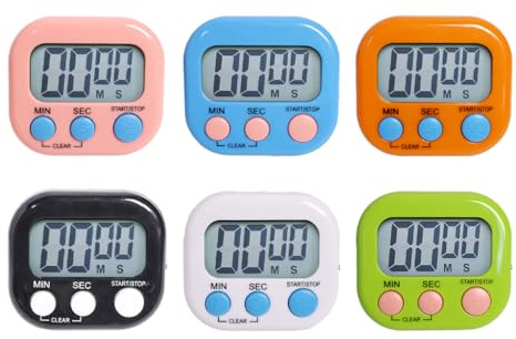 Hitopin 6 Stück Timer Digital,Magnetische Stoppuhr Küchentimer, Kurzzeitwecker Küche,Küchentimer Küche,Timer mit Großem LCD-Display,Stoppuhr mit Einklappbarer Ständer,für Kochen Backen Sport Studieren