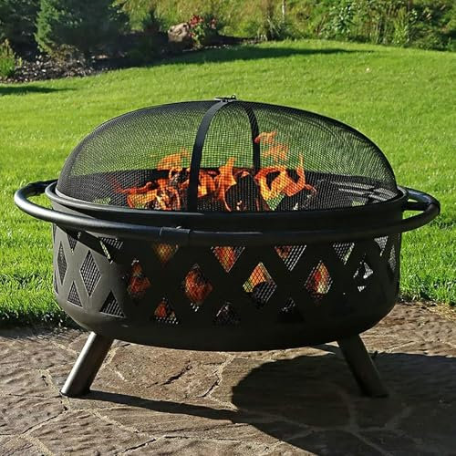 PQXQZ Braciere da Esterno a Legna da 32 con Rete per Barbecue Braciere da Giardino Rotondo Bracere da Esterni per Impieghi Gravosi per Esterno Patio Cortile