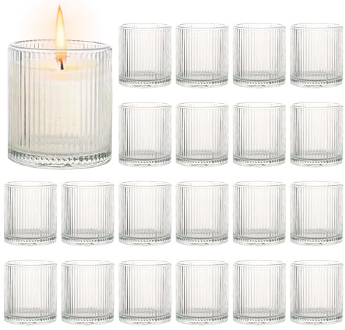 DAJAVE 20 Pcs Tea Light Candle Holders, Glass Candle Holder Ribbed Glass Tea Light Holders for Wedding, Christmas, Thanksgiving, Birthday, Table Decoration