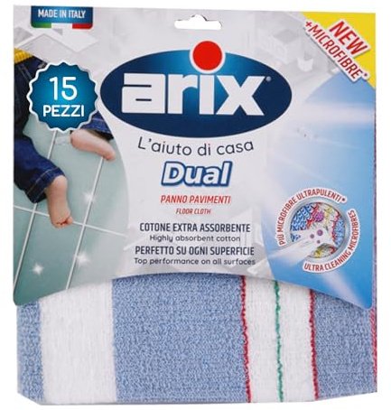 Arix | 15 Dual Panno Pavimenti 50x50 cm, in Cotone Extra Assobente, Panno Pulizia Pavimenti Adatto a Ogni Superficie, Rimuove Lo Sporco più Ostinato, Straccio Pavimenti - 15 Panni
