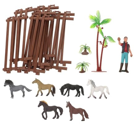 Toyvian Miniaturpferdestall Spielset aus Kunststoff mit Lebensechten Details und Zaun für Kreatives Bauernhofspielzeug und Pädagogisches Eltern Kind Spiel