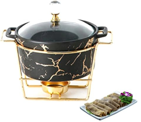 Round Chafing Dish Buffet Set with Water Pan, Food Pan, Fuel Holder and Lid for Buffet/Weddings Party(Black,L)