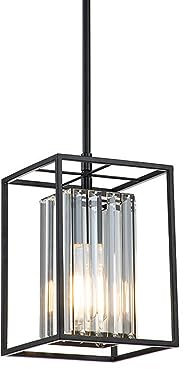 Hanging Lamp, V-intage Industrial Style Pendant Lamp,Standard E26 Light Source Hanging Light,Iron Glass Black Cage Shape Chandelier,Lighting Fixtures for Bar Cafe Kitchen Island