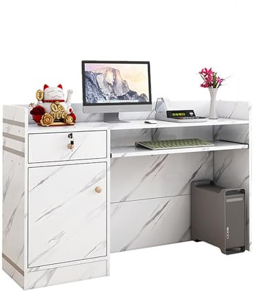 NEYTIIR Empfangstresen,Empfangstheke,Rezeption Counter,Rezeptionstheke Computerschrank Mit Tastaturablage Und Schubladen,Büromöbel Thekentisch,für Nagelstudio Tisch(White,60cm)