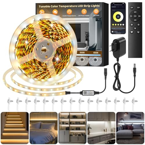 15M LED Streifen mit RF Fernbedienung & APP,2700K-6500K Warmweiß-KaltesWeiß