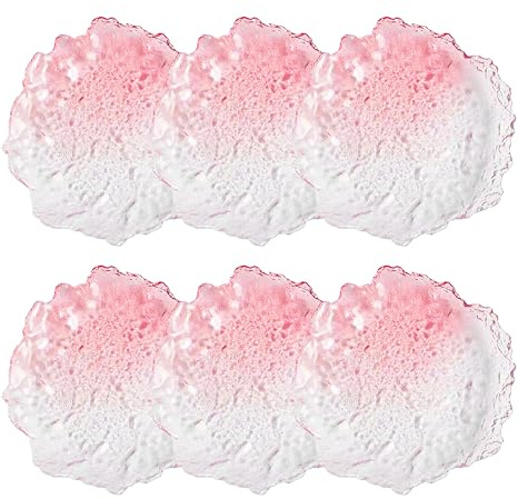 6 pcs Textured Glass Plates Wavy Edge Decorative Clear Modern Hammered Ice Appetizer Plates Set. Glass Serving Tray Dinner Appetizer Artistic Dinnerware Frosted Elegant (Pink, Small (3.5in / 9cm))