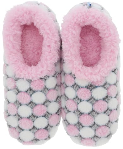 Snoozies! Spot The Dot Super Soft Sherpa Fleece Womens House Slippers ladies Sizes 3-9 Blue, Pink, Violet, White (Pink, UK Footwear Size System, Adult, Women, Alpha, Medium, Medium)