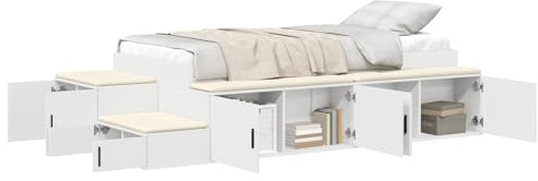 vidaXL Aufbewahrungsbettgestell mit Speicher Weiß 90 cm Holzwerkstoff, Modernes Schlafzimmer, rechteckiges Bett mit Regalen, platzsparendes Design für effizientes Wohnen