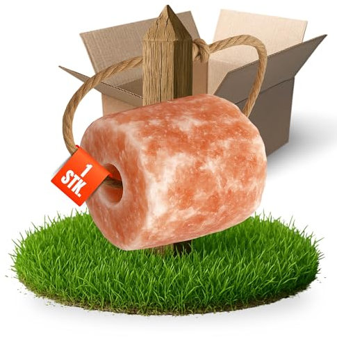 Kristallsteinsalz Leckstein mit Kordel - Stein 2kg - 2,5kg aus echtem Himalaya Salz - naturbelassener Salzleckstein für Pferde, Ziegen & Wildtiere - Robustes Stall & Weide Pferdezubehör