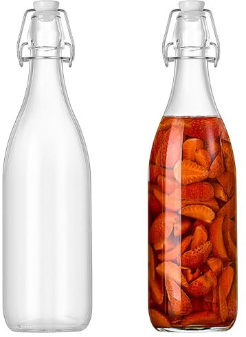 Paquete de 2 botellas de vidrio con tapa abatible, botellas de tapa abatible seguras a presión, botella de cerveza con tapa abatible para fermentación, vinagre (redonda, 500 ml)