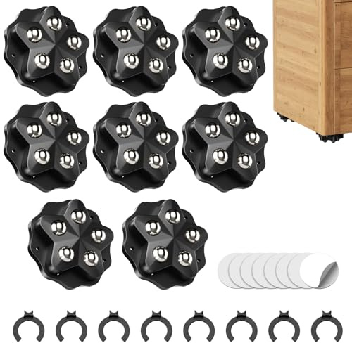 UNINGYI Ruedas autoadhesivas de 360 grados, 8 unidades, resistentes con 5 bolas de acero, ruedas autoadhesivas para aparatos de cocina, ruedas planas para muebles, con 8 frenos y 8 pegatinas