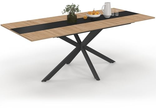 IDMarket - Table à Manger Extensible Rectangle Alix 6-10 Personnes Bois et et Bande Centrale Noire 160-200 cm