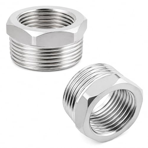 QZKJQDD 2 Pcs 304 Stainless Steel Reducer Hex Bushing, 3/4 BSP Male to 1/2 BSP Female Pipe, Reducing Adapter Fitting Converter, for Water Oill Air Gas