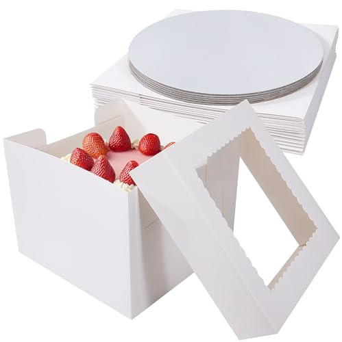 Tunejoy 6 Pack Caja para Tartas con Ventana 25.4x25.4x20.3cm Caja de Cartón para Pasteles con Bandeja Caja para Transporte de Tartas para Panecillos Cumpleaños