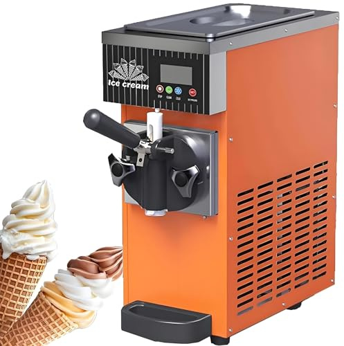 TozMvi Countertop Soft Serve Ice Cream Maker,450W Single Flavor with 2.5L Hopper,LCD Panel Auto Clean Pre-cooling,Commercial Ice Cream Machine,4-5 Kg/H Yield Orange