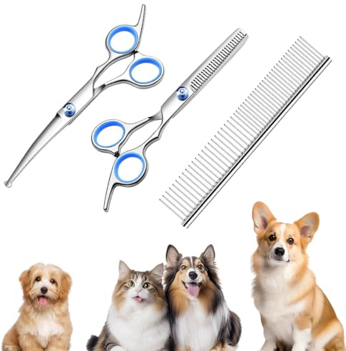 JYNVO 3 Pezzi Forbici per Cani, Forbici Toelettatura Cani Professionali, Kit Toelettatura Cani, Kit Forbici Toelettatura Cani per Toelettatura Animali Fai Da Te