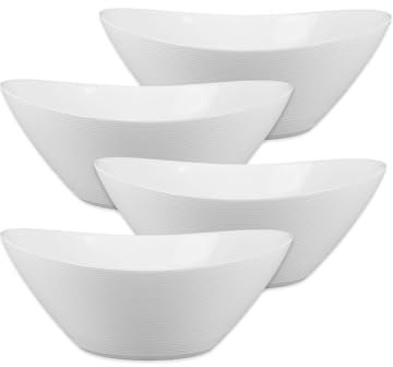 LaGlint 4er Set Servierschalen aus Opalglas, oval, 1,29 L, Weiß | Vielseitige Schalen für Salat, Obst und Beilagen, leichtes Design, spülmaschinen- und mikrowellengeeignet