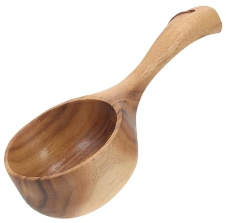 Cabilock Cucharón de Madera Ergonómico Cucharón Portátil Marrón para Sauna y Baño, Diseño Práctico y Artesanal Adecuado para Uso Doméstico y Jardín