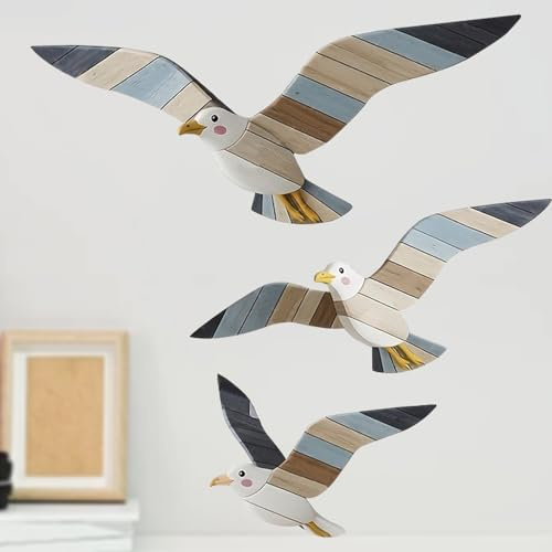 BSITSSS Maritime Wanddeko 3er-Set, Wanddeko Maritim, Maritime Deko mit Möwenmotiv, Dekorationen mit Küstenmotiv, Strand-Möwendekor für Wohnzimmer, Schlafzimmer, Badezimmer, Ferienhaus