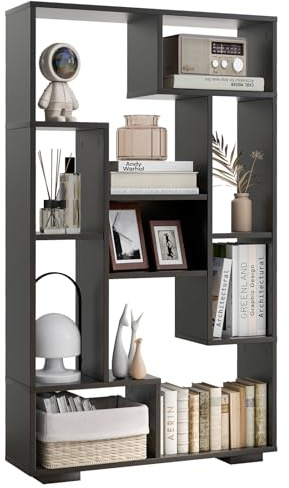 GOPLUS 120 cm Bücherregal, Standregal in geometrischer Form, Würfelregal mit 9 offener Fächern, Raumteiler Regal Holz, Aufbewahrungsregal Standregal DVD Regal für Wohnzimmer & Büro (Schwarz)